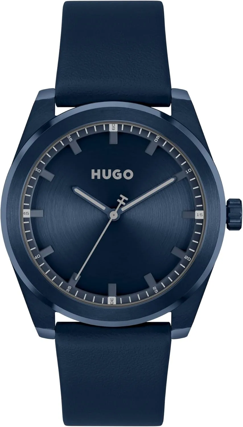 HUGO #Bright Men's 42mm 3H Quartz Leather Wristwatch - Water Resistant up to 5ATM/50 Meters, A Clean and Modern Look