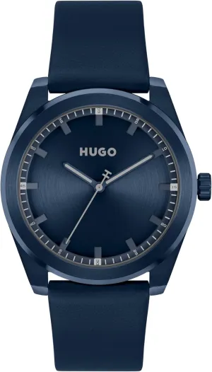 HUGO #Bright Men's 42mm 3H Quartz Leather Wristwatch - Water Resistant up to 5ATM/50 Meters, A Clean and Modern Look