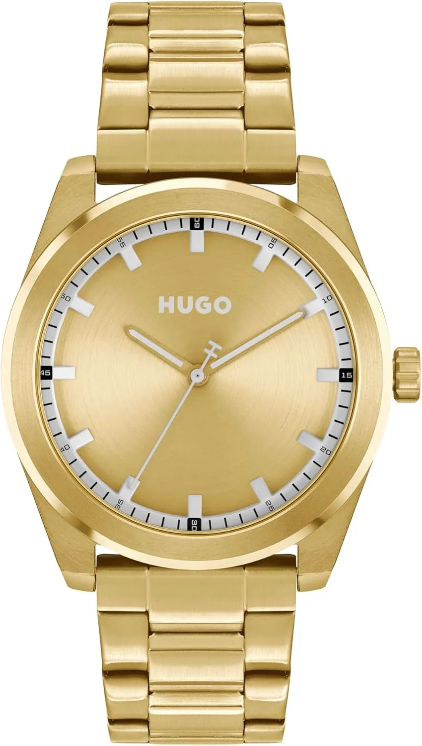HUGO #Bright Men's 42mm Stainless Steel 3H Quartz Wristwatch - Water Resistant up to 5ATM/50 Meters, A Clean and Modern Look