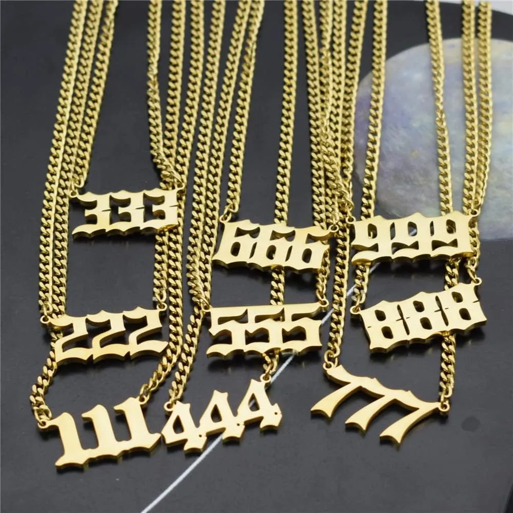 HUTINICE Angel Number Necklace, 18K Gold Plated Dainty 111 222 333 444 555 666 777 888 999 Pendants Choker Necklace For Women Numerology Minimalist Jewelry