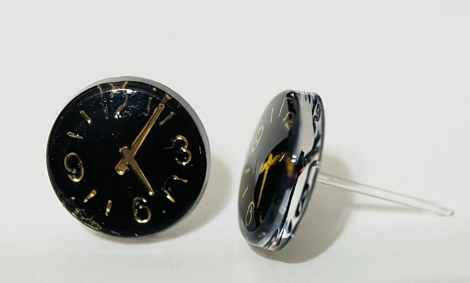 Hypoallergenic Modern Clock Time Stud Earrings on Plastic Posts (Black)