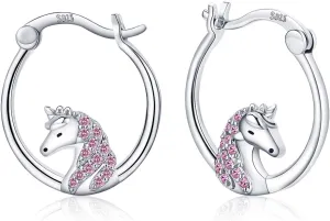 Hypoallergenic Panda/Unicorn/Hummingbird/Dolphin Hoop Earrings for Women 925 Sterling Silver Animal Huggie Hoop Earrings Jewelry Gifts for Sensitive Ears