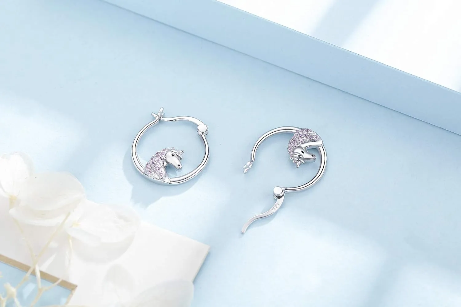 Hypoallergenic Panda/Unicorn/Hummingbird/Dolphin Hoop Earrings for Women 925 Sterling Silver Animal Huggie Hoop Earrings Jewelry Gifts for Sensitive Ears