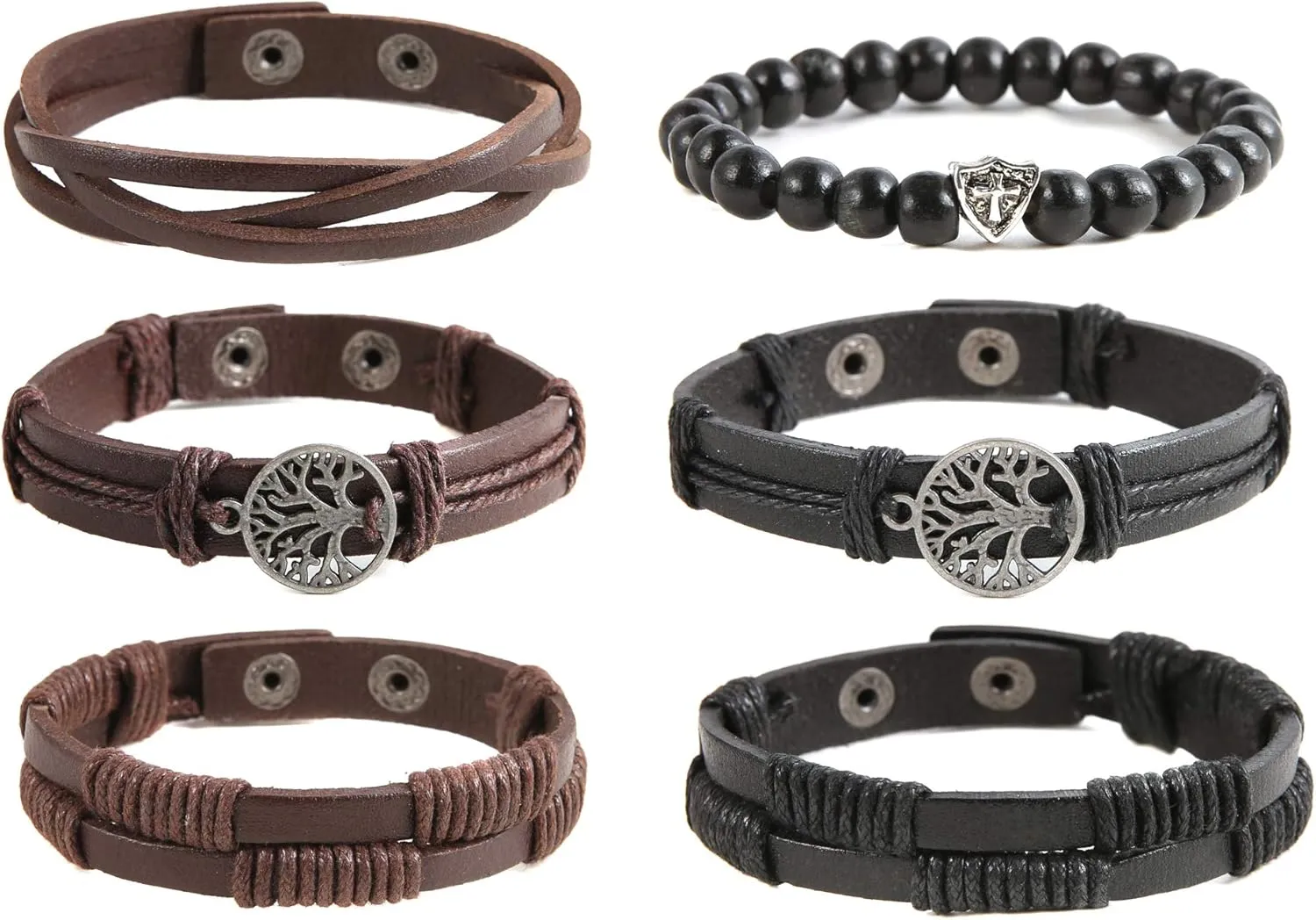 HZMAN Genuine Leather Tree of life Bracelets Men Women, Tiger Eye Natural Stone Lava Rock Beads Ethnic Tribal Elastic Bracelets Wristbands