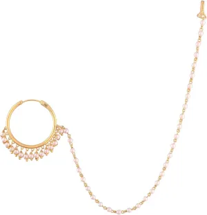 I Jewels Gold Plated Stylish Indian Bollywood Wedding Bridal Pearl Kundan Nose Ring/Nath with Chain for Women (NL34)