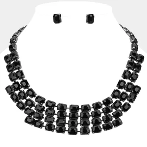 iLLASPARKZ Emerald Cut Glass Stone Cluster Layered Collar Evening Necklace