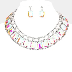 iLLASPARKZ Emerald Cut Stone Accented Collar Evening Necklace