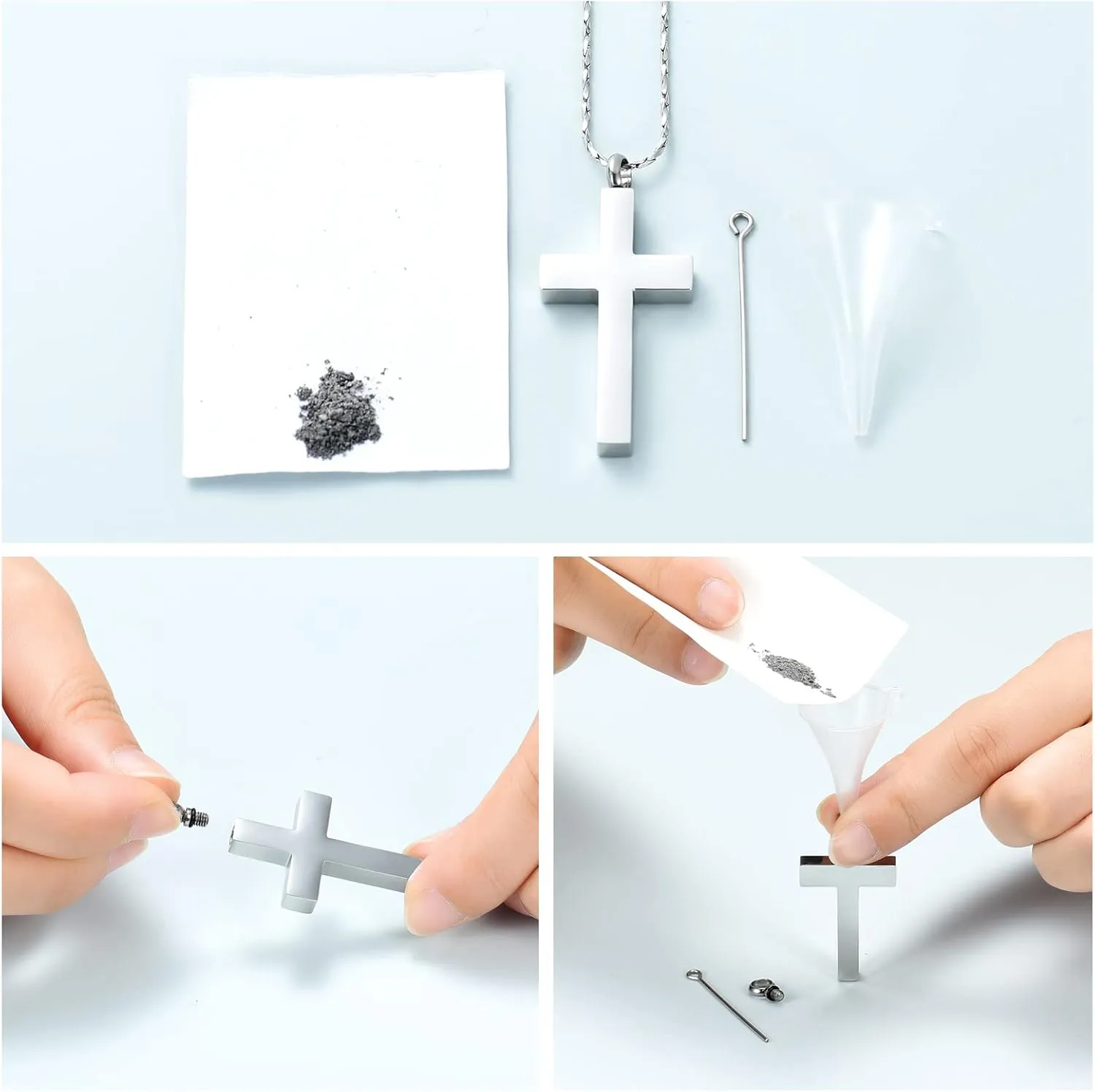 Imrsanl Crystal Cross Necklace for Ashes - Stainless Steel Keepsake Cremation Jewelry - Religious Cross Memorial Urn Necklace for Pet Human Ashes Pendant