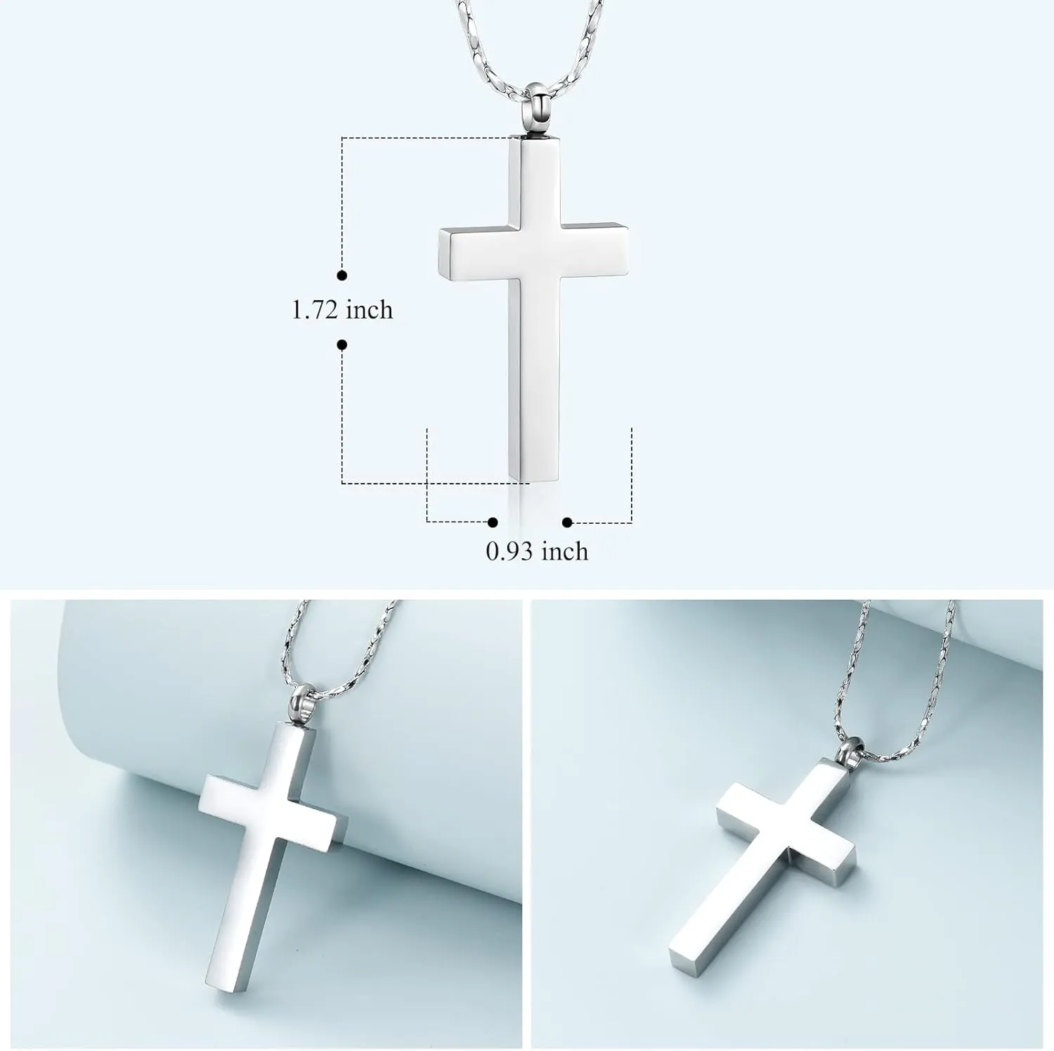 Imrsanl Crystal Cross Necklace for Ashes - Stainless Steel Keepsake Cremation Jewelry - Religious Cross Memorial Urn Necklace for Pet Human Ashes Pendant