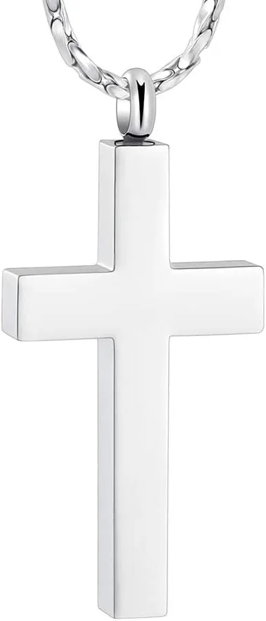 Imrsanl Crystal Cross Necklace for Ashes - Stainless Steel Keepsake Cremation Jewelry - Religious Cross Memorial Urn Necklace for Pet Human Ashes Pendant