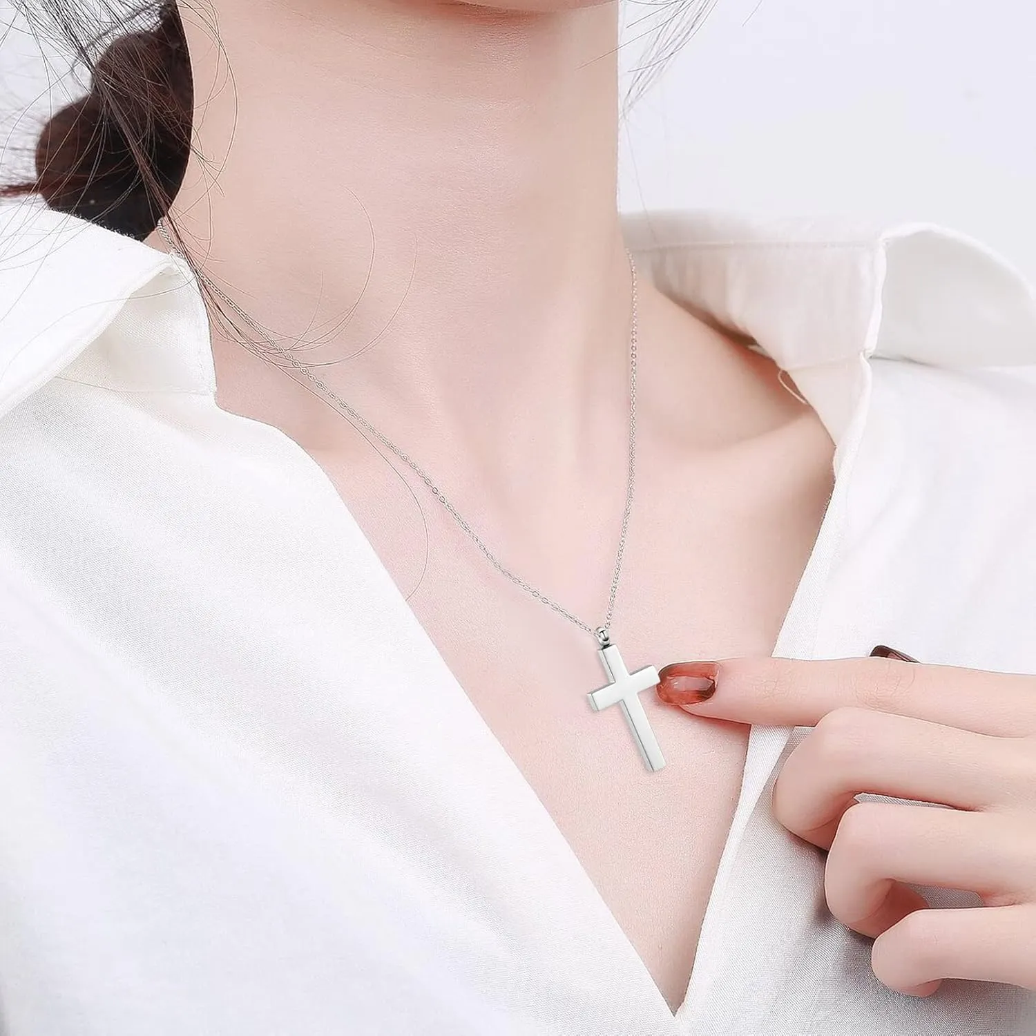Imrsanl Crystal Cross Necklace for Ashes - Stainless Steel Keepsake Cremation Jewelry - Religious Cross Memorial Urn Necklace for Pet Human Ashes Pendant