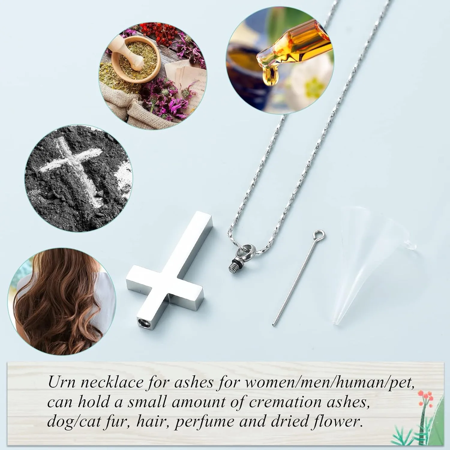 Imrsanl Crystal Cross Necklace for Ashes - Stainless Steel Keepsake Cremation Jewelry - Religious Cross Memorial Urn Necklace for Pet Human Ashes Pendant