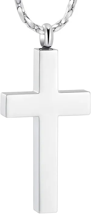 Imrsanl Crystal Cross Necklace for Ashes - Stainless Steel Keepsake Cremation Jewelry - Religious Cross Memorial Urn Necklace for Pet Human Ashes Pendant