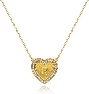 Initial Necklaces for Women, Delicate Heart Pendant 14K Gold Plated Dainty Personalized Letter Alphabet Necklace Cubic Zirconia Jewelry Gifts