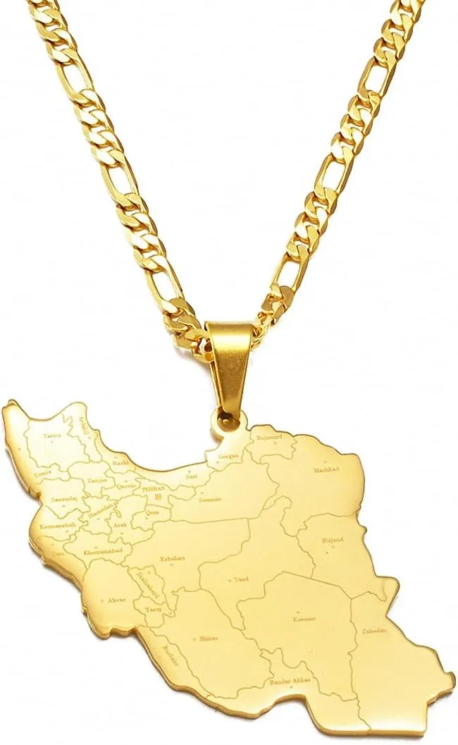 Iran Map With Cities Name Pendant Necklaces for Men Women Unisex Iranian Jewelry For Women Men