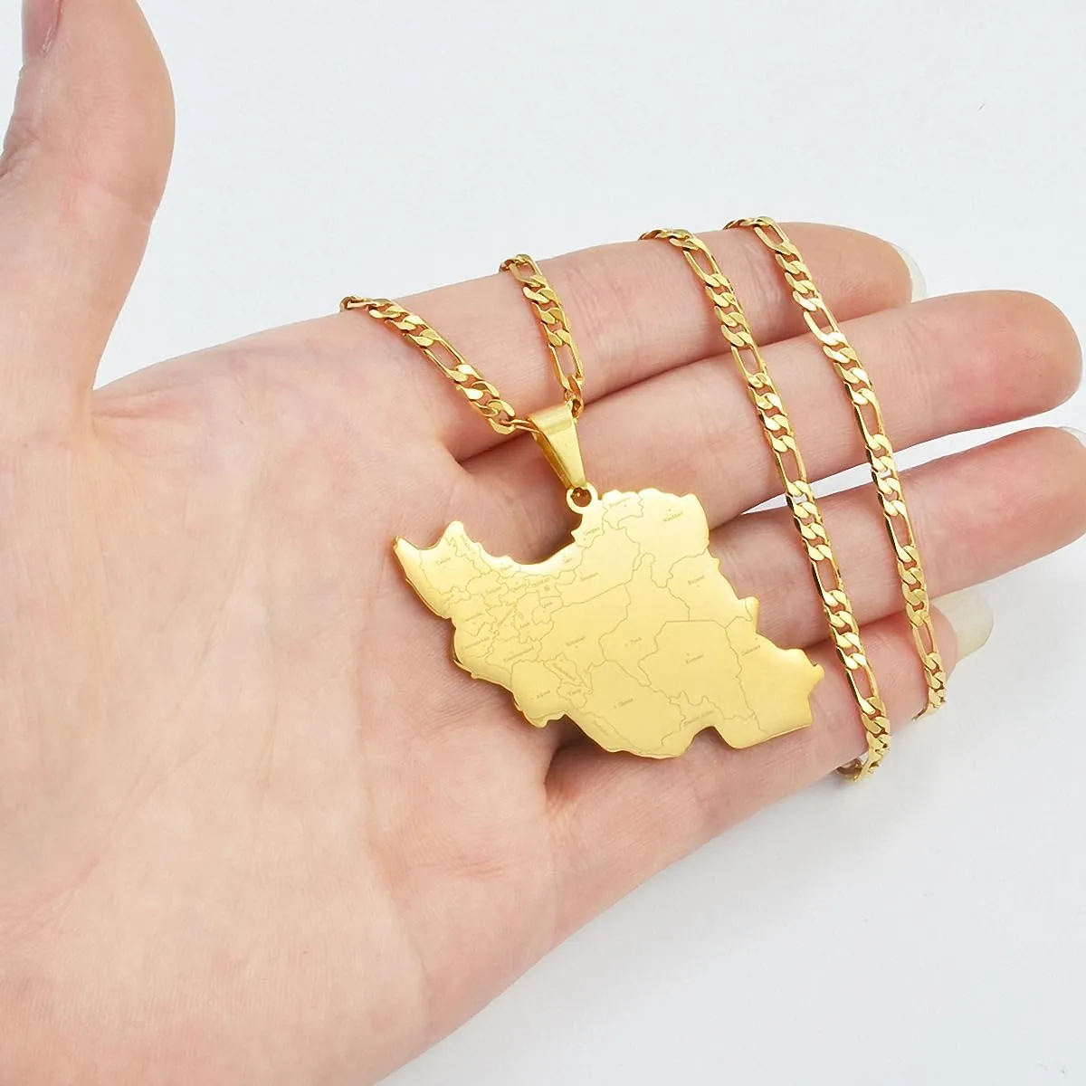 Iran Map With Cities Name Pendant Necklaces for Men Women Unisex Iranian Jewelry For Women Men