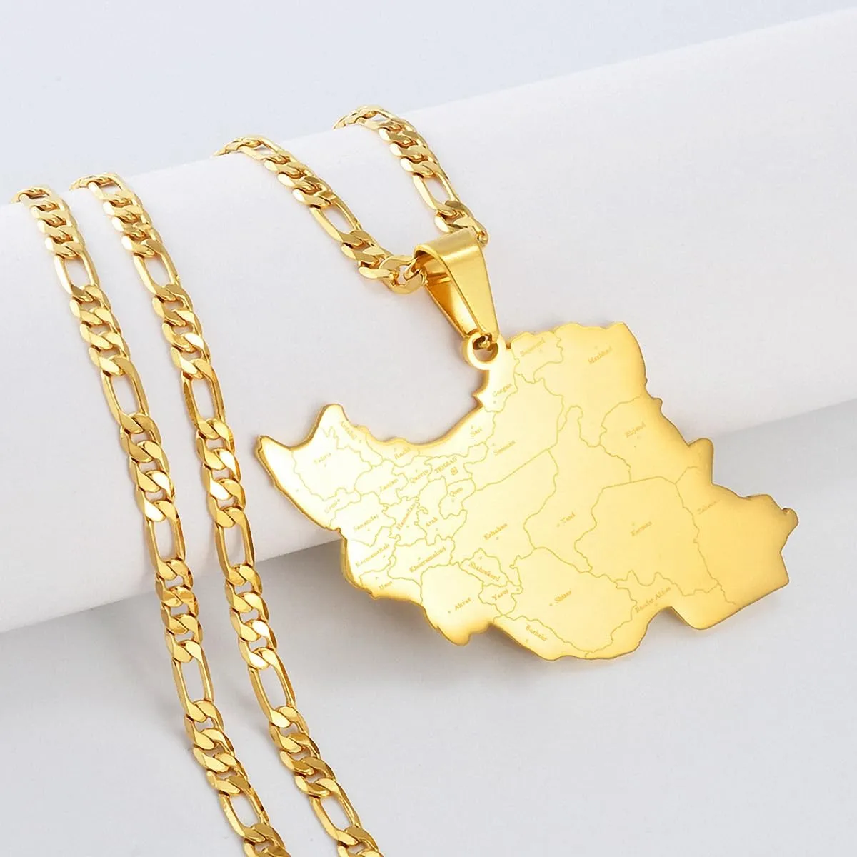 Iran Map With Cities Name Pendant Necklaces for Men Women Unisex Iranian Jewelry For Women Men