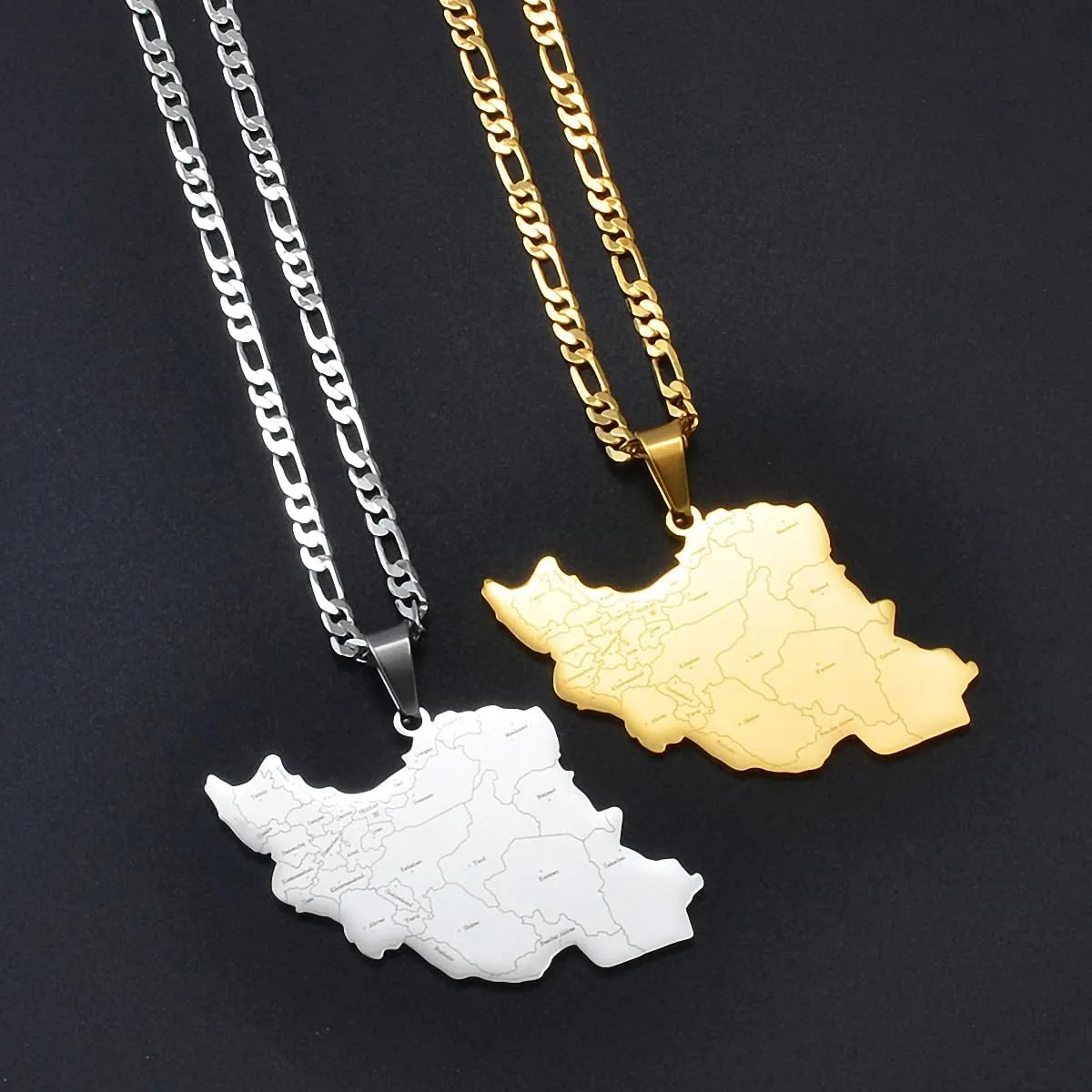 Iran Map With Cities Name Pendant Necklaces for Men Women Unisex Iranian Jewelry For Women Men