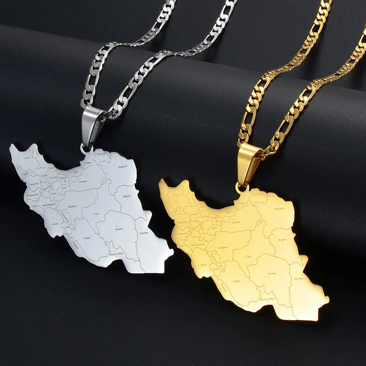Iran Map With Cities Name Pendant Necklaces for Men Women Unisex Iranian Jewelry For Women Men