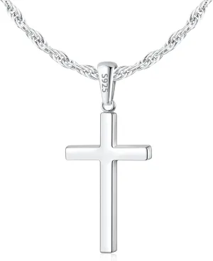 Italian 925 Sterling Silver Cross Necklace for Men, 18k Gold Over Real Silver Cross Necklace with 2.5mm Top Craftsmanship Rope Chain for Men Boys Women, Sturdy Shiny Non Tarnish 16-26 Inch