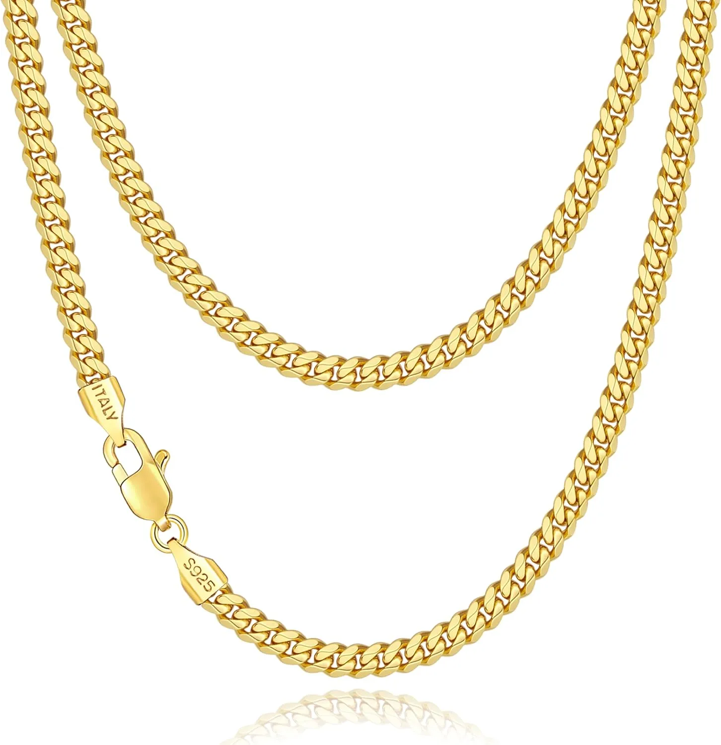 Italian Solid 14k Gold/Silver Chain Necklace for Men, 4mm 5mm Cuban Link Chain Necklace for Men, Sturdy & Comfortable & Shiny 16/18/20/22/24/26 Inchs
