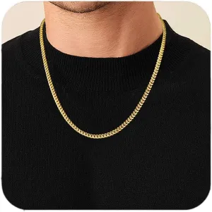 Italian Solid 14k Gold/Silver Chain Necklace for Men, 4mm 5mm Cuban Link Chain Necklace for Men, Sturdy & Comfortable & Shiny 16/18/20/22/24/26 Inchs