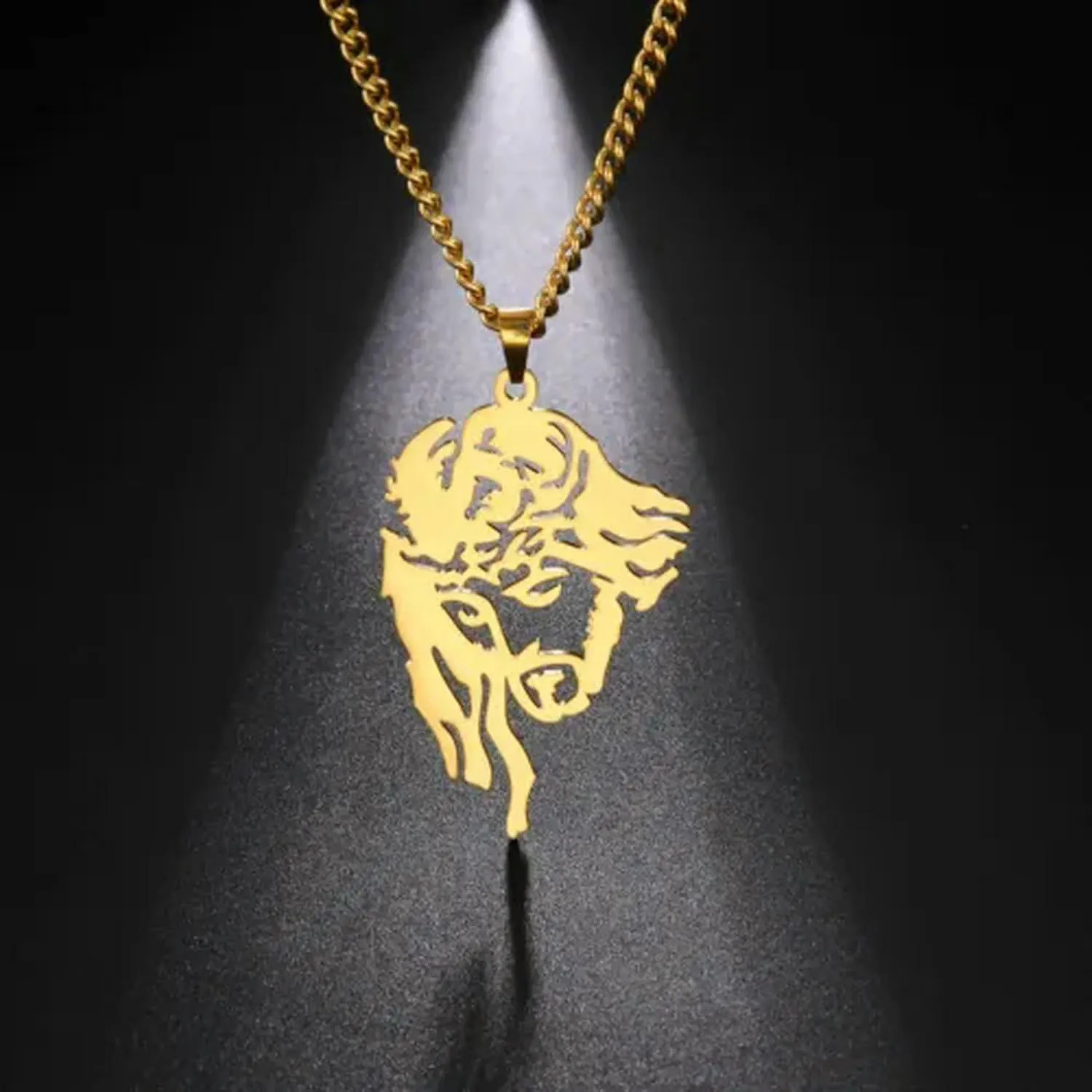 Jesus Sculpture Pendant Necklace Unisex Stainless Steel Necklace Christian-Gold Color