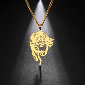Jesus Sculpture Pendant Necklace Unisex Stainless Steel Necklace Christian-Gold Color