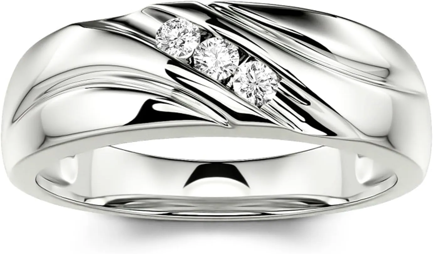 Jeulia Classic Mens Wedding Band Diamond Moissanite Ring 925 Sterling Silver D Color VVS1 Clarity Brilliant Round Cut Engagement Rings For Men Valentine's Day Jewelry Gift with Box