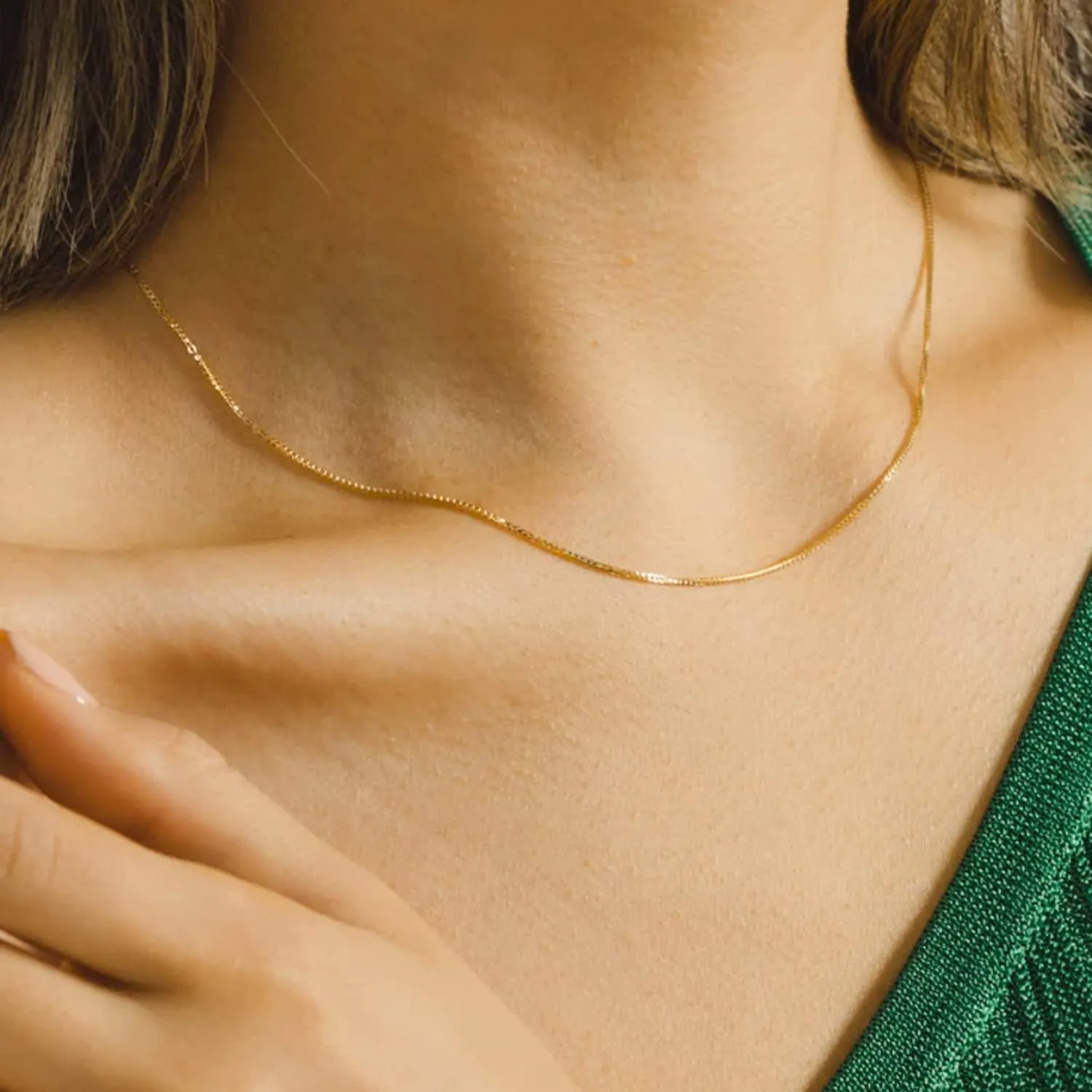 Jewelry Affairs 10k Real Solid Gold Mirror Box Chain Necklace, 0.6mm