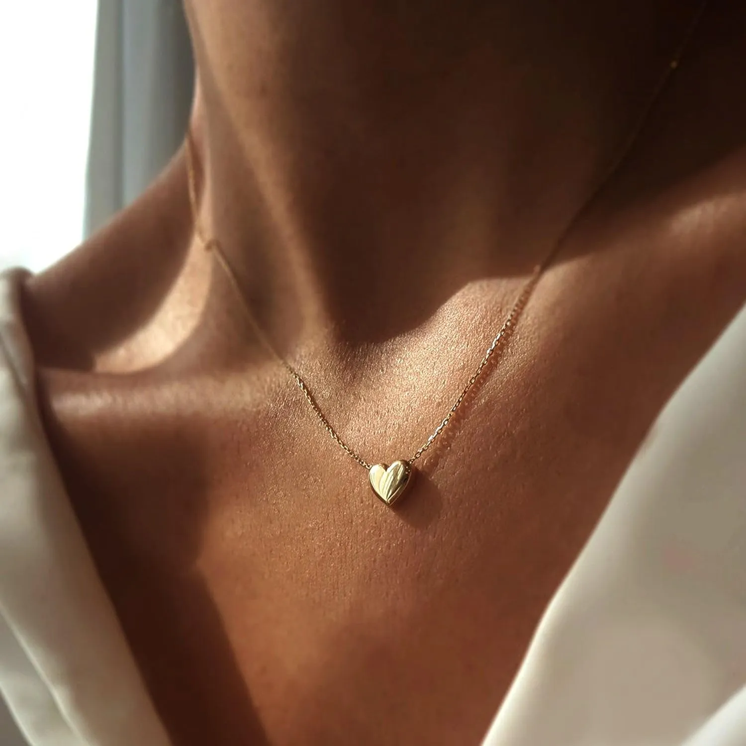 Jewelry Affairs Real Gold Puffed Heart Pendant Necklace, 18"