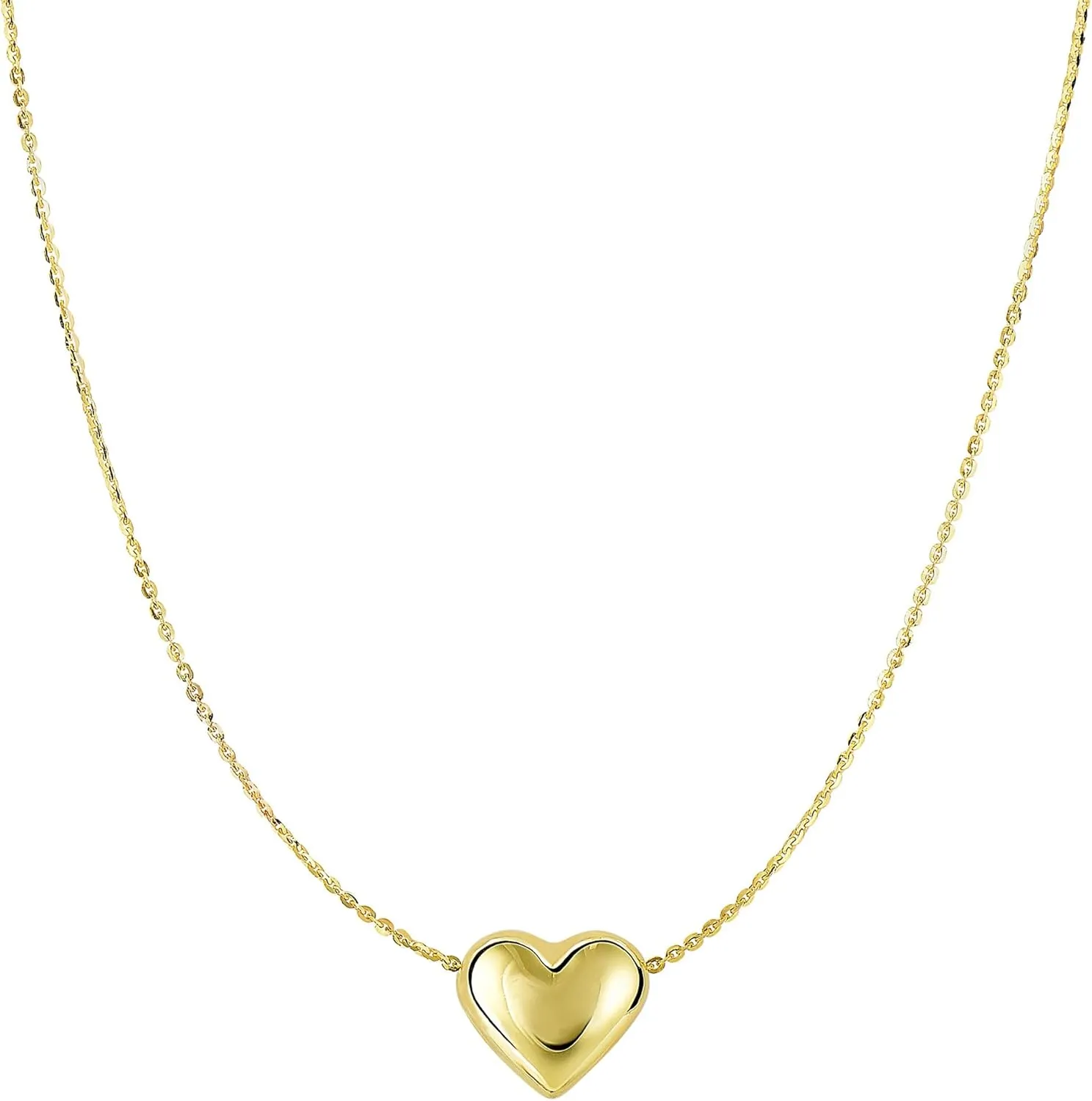 Jewelry Affairs Real Gold Puffed Heart Pendant Necklace, 18"