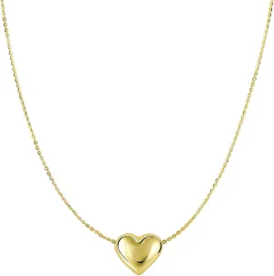 Jewelry Affairs Real Gold Puffed Heart Pendant Necklace, 18"