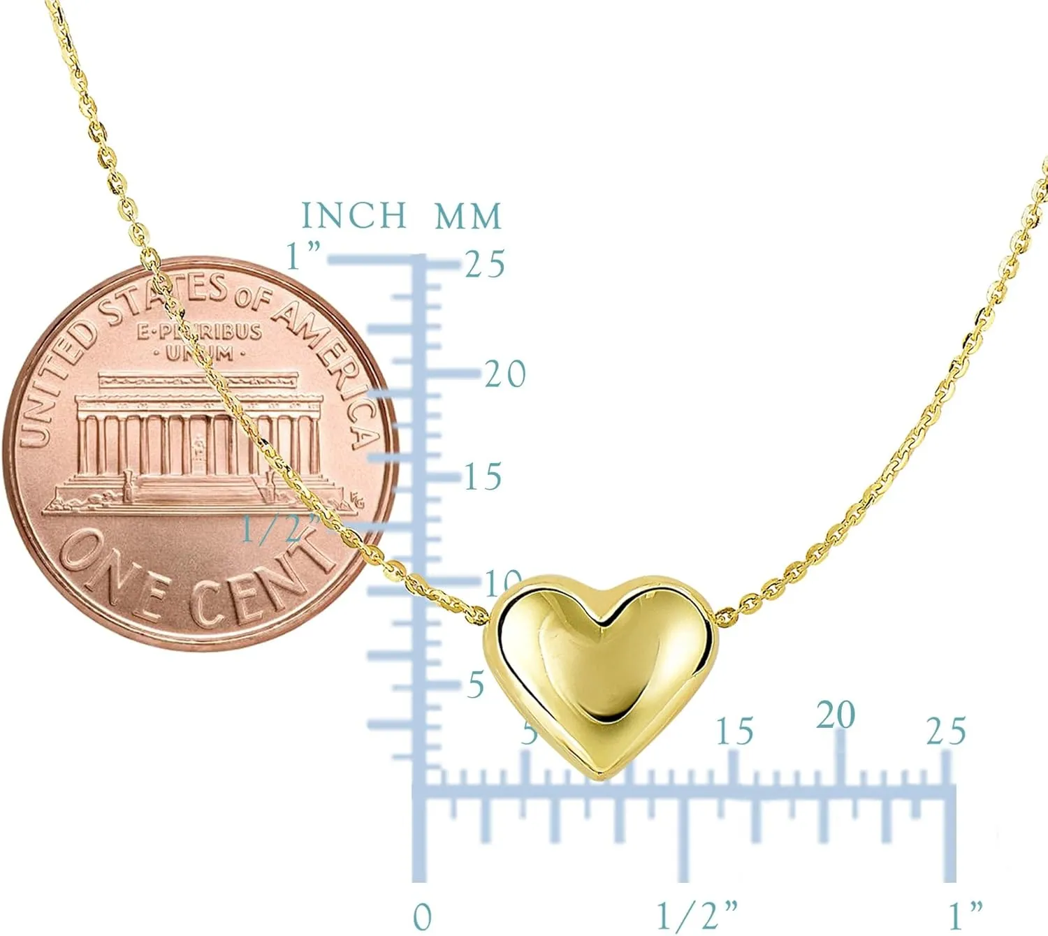 Jewelry Affairs Real Gold Puffed Heart Pendant Necklace, 18"