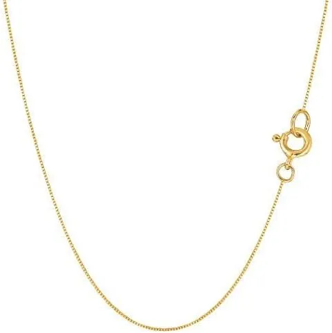 Jewelry Affairs Solid 925 Sterling Silver, 22K Gold Plated Box Style Chain Necklace, 0.8mm
