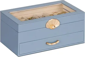 Jewelry Box with 1 Drawers: Display Organizer for Earrings Necklaces - Gift for Girls Women (Grey Blue)