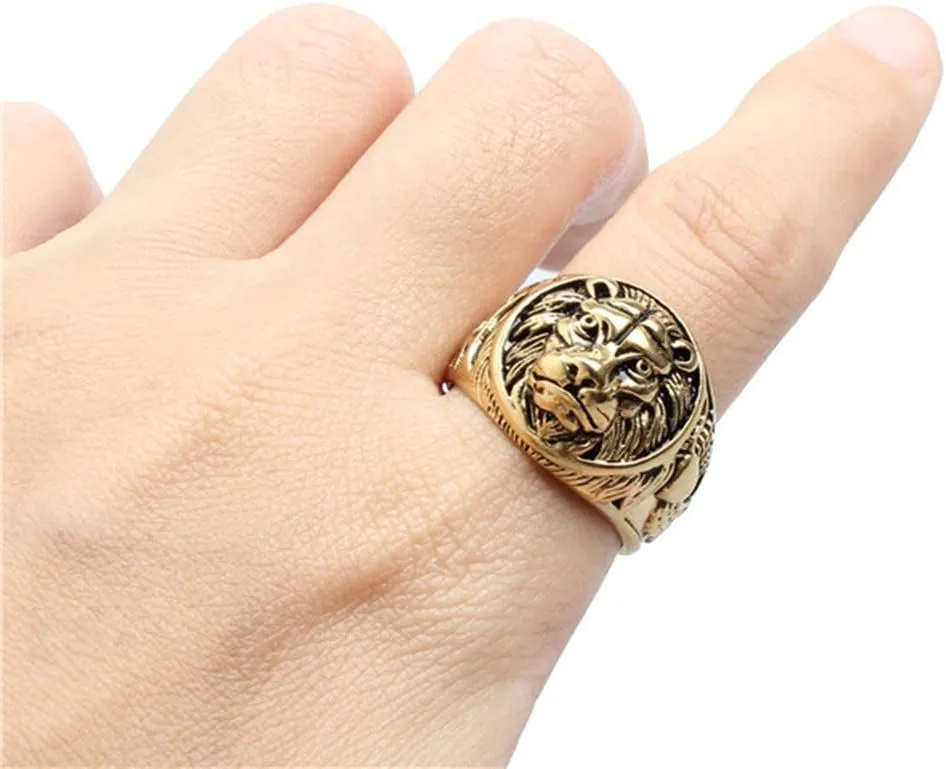 Jewelry Men's Stainless Steel Ring Lion Head Shield Biker Vintage