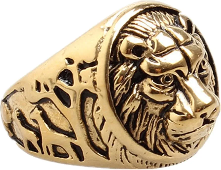 Jewelry Men's Stainless Steel Ring Lion Head Shield Biker Vintage