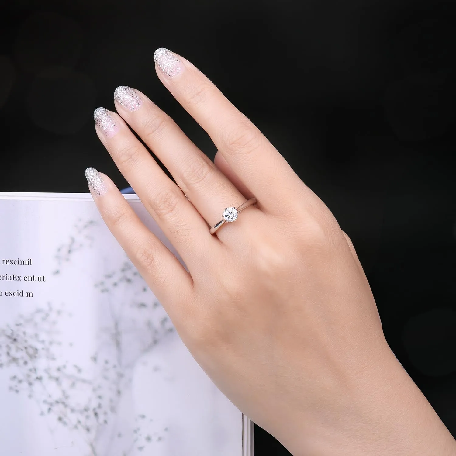 JewelryPalace Classic 0.5-2ct Round Cut Moissanite Solitaire Engagement Rings for Women, 14K White Yellow Rose Gold Plated 925 Sterling Silver Promise Ring, Simulated Diamond Anniversary Rings D-F VVS