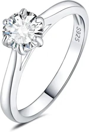 JewelryPalace Classic 0.5-2ct Round Cut Moissanite Solitaire Engagement Rings for Women, 14K White Yellow Rose Gold Plated 925 Sterling Silver Promise Ring, Simulated Diamond Anniversary Rings D-F VVS