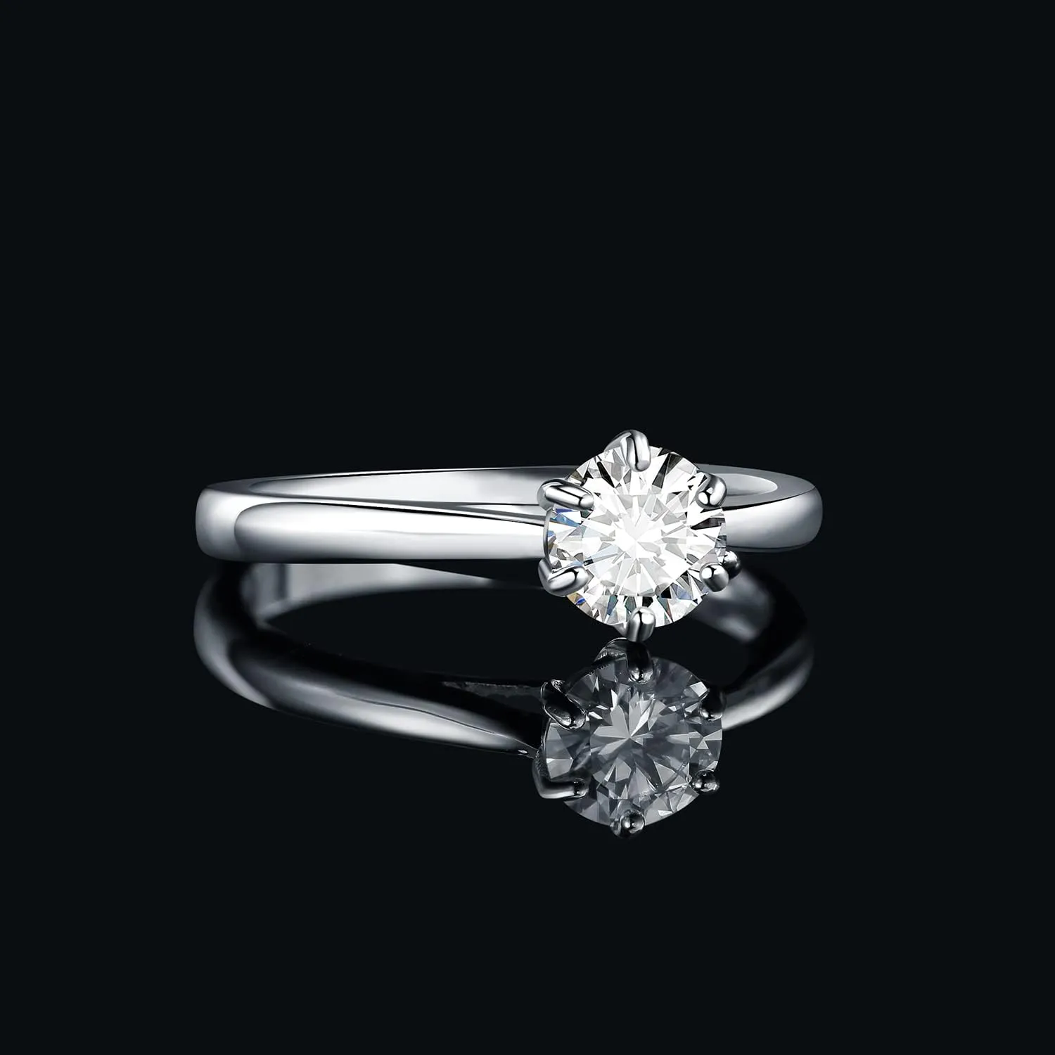 JewelryPalace Classic 0.5-2ct Round Cut Moissanite Solitaire Engagement Rings for Women, 14K White Yellow Rose Gold Plated 925 Sterling Silver Promise Ring, Simulated Diamond Anniversary Rings D-F VVS