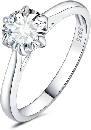 JewelryPalace Classic 0.5-2ct Round Cut Moissanite Solitaire Engagement Rings for Women, 14K White Yellow Rose Gold Plated 925 Sterling Silver Promise Ring, Simulated Diamond Anniversary Rings D-F VVS
