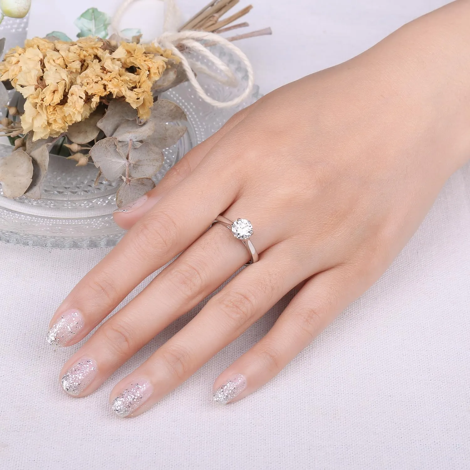 JewelryPalace Classic 1-3ct Round Cut Cubic Zirconia Solitaire Engagement Rings for Women, 14K White Yellow Rose Gold Plated 925 Sterling Silver Promise Ring, Simulated Diamond Anniversary Rings