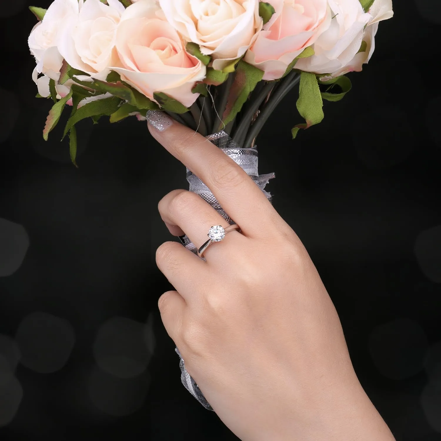 JewelryPalace Classic 1-3ct Round Cut Cubic Zirconia Solitaire Engagement Rings for Women, 14K White Yellow Rose Gold Plated 925 Sterling Silver Promise Ring, Simulated Diamond Anniversary Rings