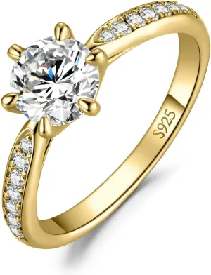 JewelryPalace Classic 1ct 2ct 3ct Cubic Zirconia Solitaire Engagement Rings for Women, 925 Sterling Silver Promise Ring for Her, Round Cut Simulated Diamond Anniversary Wedding Rings Size 4-12