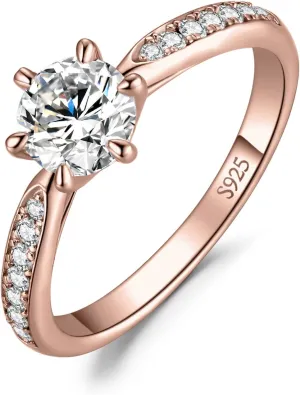 JewelryPalace Classic 1ct 2ct 3ct Moissanite Solitaire Engagement Rings for Women, 925 Sterling Silver Promise Ring for Her, Round Cut Simulated Diamond Anniversary Wedding Rings D-F VVS Size 4-12