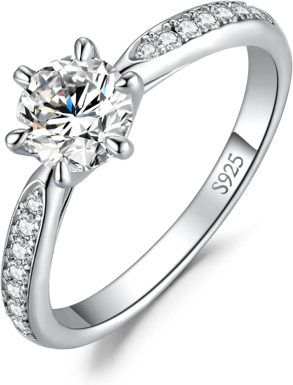 JewelryPalace Classic 1ct 2ct 3ct Moissanite Solitaire Engagement Rings for Women, 925 Sterling Silver Promise Ring for Her, Round Cut Simulated Diamond Anniversary Wedding Rings D-F VVS Size 4-12