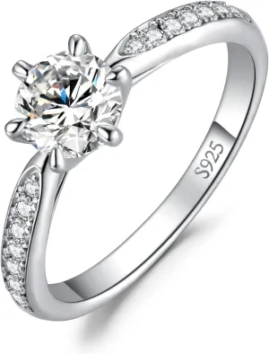 JewelryPalace Classic 1ct 2ct 3ct Moissanite Solitaire Engagement Rings for Women, 925 Sterling Silver Promise Ring for Her, Round Cut Simulated Diamond Anniversary Wedding Rings D-F VVS Size 4-12