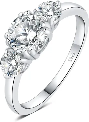 JewelryPalace Classic 1ct 3 Stone Moissanite Solitaire Engagement Rings for Women, 925 Sterling Silver 14K Gold Promise Ring for Her, Round Cut Simulated Diamond Wedding Rings H-J Size 5-12
