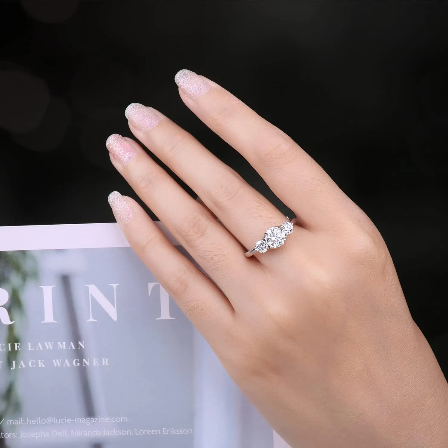 JewelryPalace Classic 1ct 3 Stone Moissanite Solitaire Engagement Rings for Women, 925 Sterling Silver 14K Gold Promise Ring for Her, Round Cut Simulated Diamond Wedding Rings H-J Size 5-12